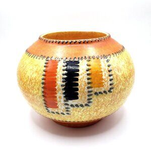 1930s Charlotte Rhead Crown Ducal "Stitch" w/ Lustre Art Deco Pottery Vase Bowl